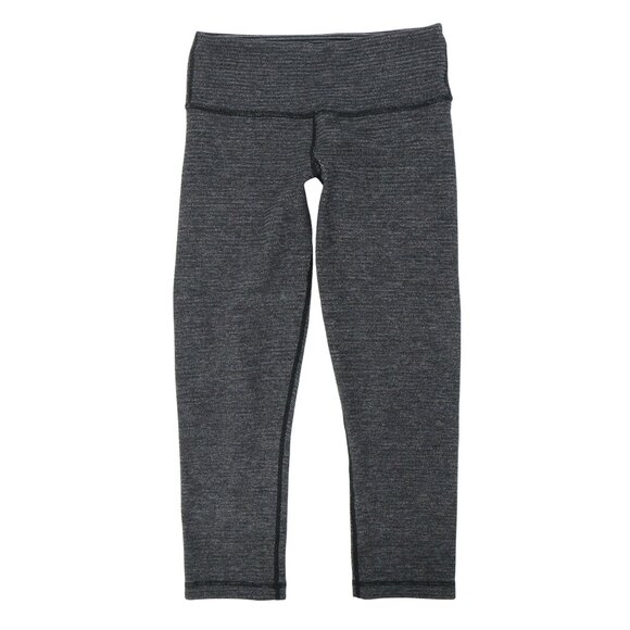 Lululemon Wunder Under Reversible Heathered Gray Black Stripe Crop Leggings 4 - Picture 1 of 5